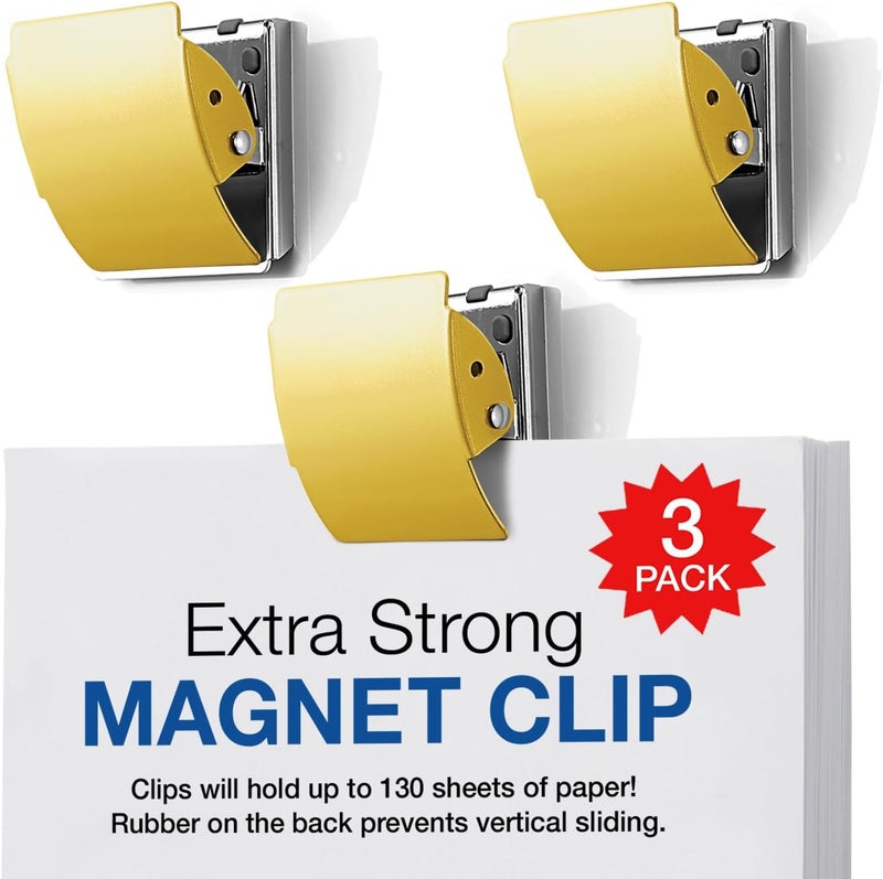 PLUS(ãƒ—ãƒ©ã‚¹) Extra Strong Magnetic Clips, Large Yellow, 3-Pack - Image 1